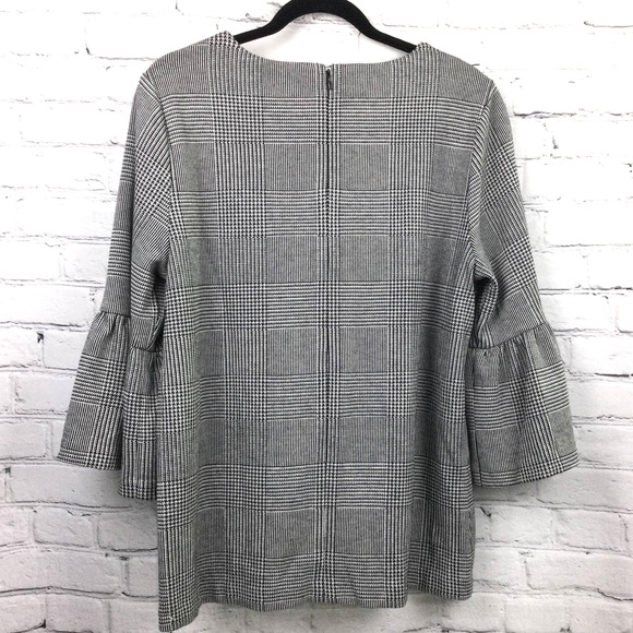 Calvin Klein Tweed 3/4 Bell Sleeve Embroidered Floral Round Neck Zippered Top L - Picture 5 of 12